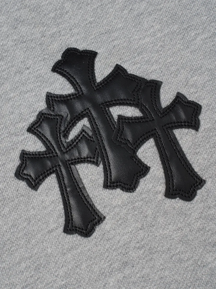Zip-Up Hoodie with Embroidered Cross - Grey, photo 4