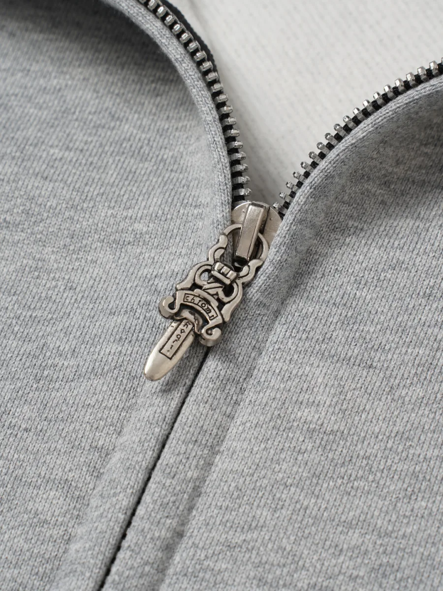 Zip-Up Hoodie with Embroidered Cross - Grey, photo 5