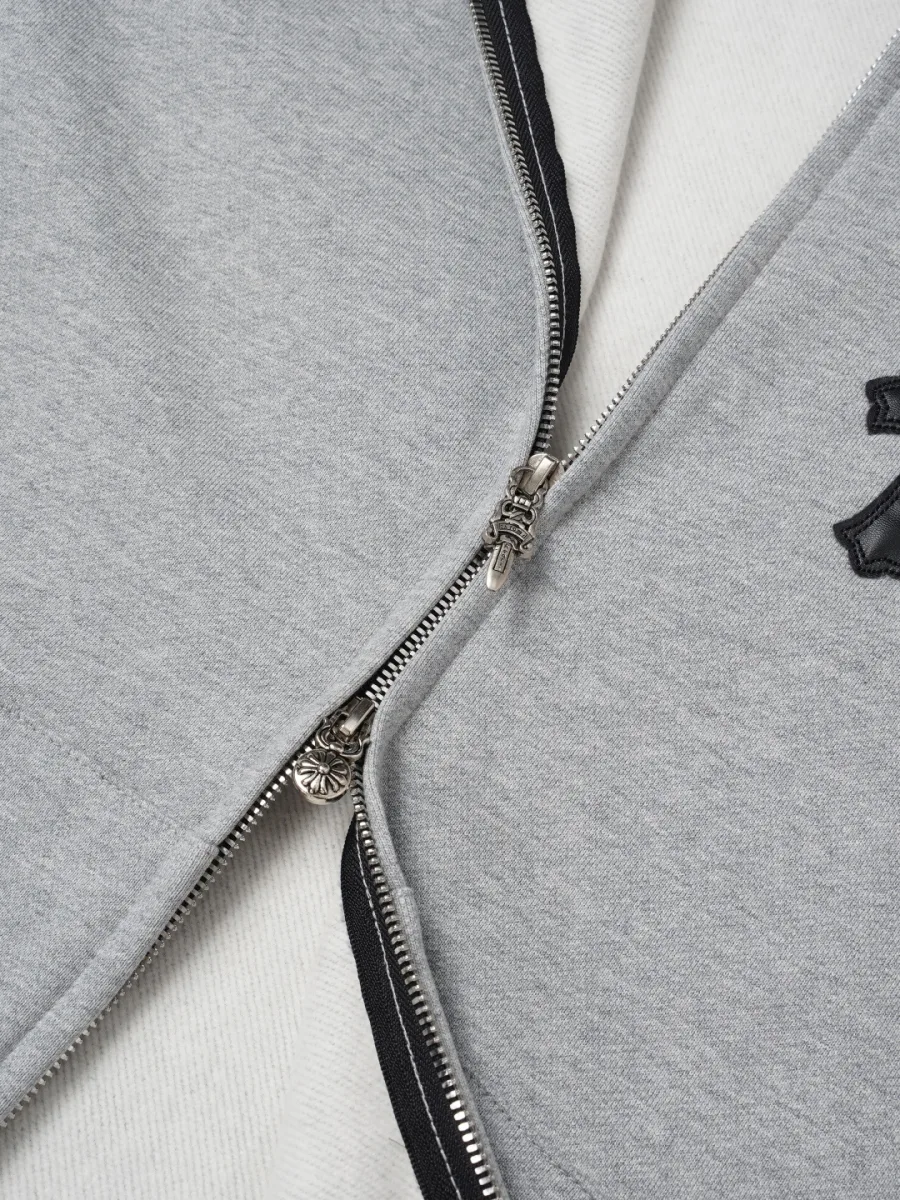 Zip-Up Hoodie with Embroidered Cross - Grey, photo 9