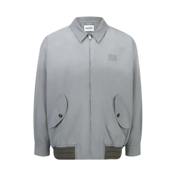 Logo Embroidered Distressed Zip Jacket - Grey
