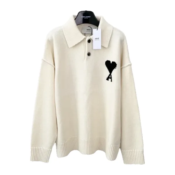 Heart A Logo Polo Knit Sweater - Cream