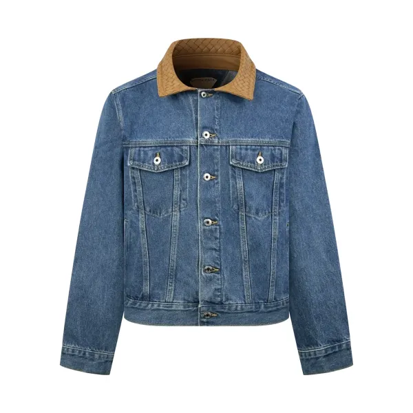 Woven Leather Denim Jacket - Medium Blue