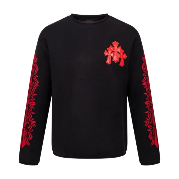 Cross Embroidery Crewneck Sweater - Black