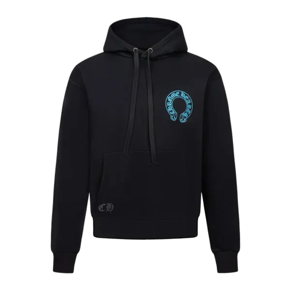 Hoodie Sweatshirt - Black with Blue Print