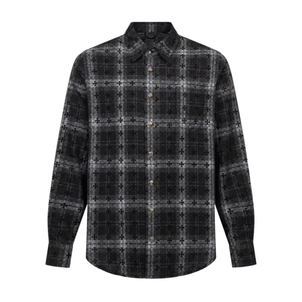 Flannel Shirt with Cross Pattern - Black